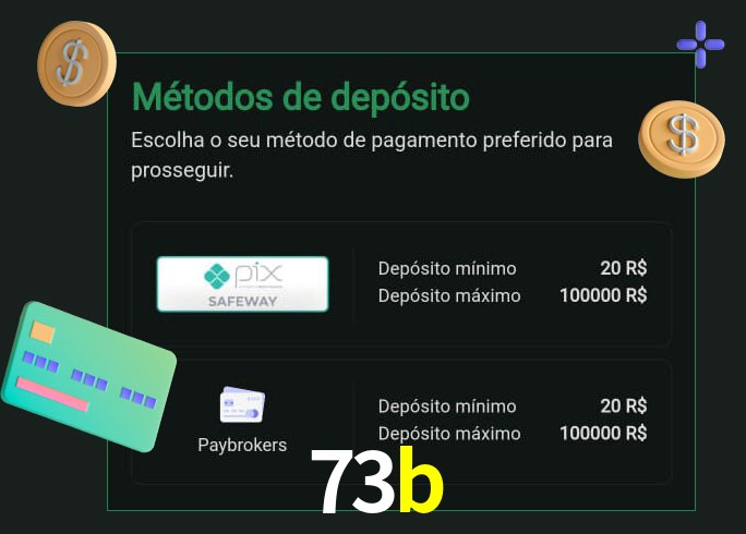O cassino 73b oferece uma grande variedade de métodos de pagamento